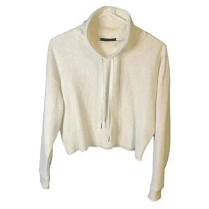 Forever 21 White Waffle Crowl Neck Cropped Hoodie Top